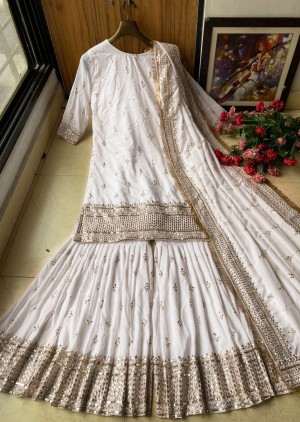 White New Trending Muslin Cotton With Embroidery Work Top With Palazzo Set